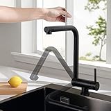 CECIPA Vorfenster Küchenarmatur Schwarz Matt, Hochdruck Wasserhahn Küche Schwarz, Flexible Mischbatterie Küche 360° Drehbare/180° Faltbar/Schwenkbarer Auslauf, Hochdruck Armatur Küche aus Edelstahl