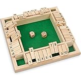 Würfelspiele Shut The Box Spiel ab 4 Jahre Four Sided Flop Würfelbrett & 2 Holzwürfel, Klassisches Würfelkönig Familien-Partyspiel für 1 bis 4 Spieler