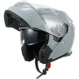 MY Motorrad Klapphelm Integralhelm 935 ,ECE 22.06 Zertifiziert Modular Helm mit Doppelvisier für Damen Herren (Grau, L)