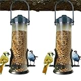 2X Futterspender Für Wildvögel Vogelfutterhaus Futtersäule Vogelfuttersilo Mit Räuberschutz, Futterhaus Vogelhaus Zum Aufhängen VogelfutterspenderHängend Mit 2 Futterstellen, Futterhäuschen Aufhänger