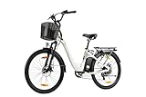 ttgo C2 PRO 26' E Bike mit Korb, Elektrofahrrad mit 250W Motor 36V 18AH Akku 80-120km Reichweite, 7 Gang Getriebe LCD Display Pedelec Citybike E-Bike für Herren Damen (Weiß)