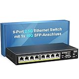 VIMIN 8-Port 2,5G Unmanaged Ethernet Switch mit 10G-SFP, 8-Port 2,5G Base-T-Ports mit 60Gbps Switching-Kapazität, Kompatibel mit 10/100/1000Mbps Netzwerk, One-Key VLAN, Lüfterlos, für Desktop