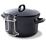 BK Fortalit Emaillierter Stahl Induktionskompatibel 24cm/3L Fritteuse Bratentopf mit Deckel, spülmaschinenfest, PFAS-frei, Schwarz