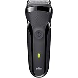 Braun Series 3 Rasierer Herren, Elektrorasierer mit 3 flexiblen Klingen, wiederaufladbarer und kabelloser elektrischer Rasierer, 30 Min Laufzeit, Geschenk Mann, 300s, schwarz