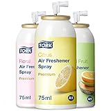 Tork 236056 Lufterfrischer Sprays im Mixed Pack - 4x Blütenduft, 4x Zitrusduft, 4x Fruchtduft / Neutralisieren unangenehme Gerüche / 12er Pack Nachfüller Duftspray A1 Premium / 12x75ml