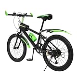 Bazargame 16 Zoll /20 Zoll Kinder Fahrrad Mädchen Jungen Fahrrad Verstellbares Freestyle Kinderfahrrad 7 Gang Mountainbike mit Schutzblech, Wasserflasche, Kompassglocke, Tragfähigkeit (Grün)