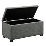 Amazon Basics Bank für den Eingangsbereich, rechteckig, gepolstert, mit Stauraum, Schlafzimmer, Flur, Polsterhocker, Leinenoptik, Dunkelgrau, 42 x 91 x 43 cm