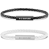 BAVELA Partnerarmbänder mit Gravur | Personalisierte Armbänder Magnetisch | Partnerarmband für Paare | Pärchen Armband | für Herren und Damen | Leder Armband mit Gravur