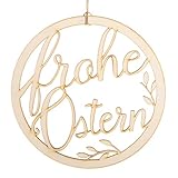 Logbuch-Verlag Türkranz Frohe Ostern aus Holz rund 24 cm - Osterkranz Osterdeko Holzkranz naturfarben als Türschmuck