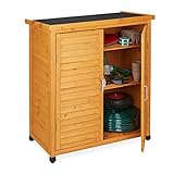 Relaxdays Gartenschrank, 3 Fächer, Flachdach mit Neigung, Doppeltür, HBT: 97 x 86,5 x 47 cm, Werkzeugschrank Holz, Natur