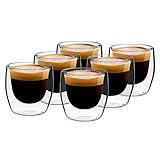 GLASWERK Design Espressotassen Set (6 x 80 ml) | 80ml doppelwandige Espressotassen | doppelwandige Borosilikatgläser | Espresso Gläser Set spülmaschinengeeignet