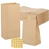 50 Stück Papiertüten Klein mit Aufkleber, 9x18x5.5cm Geschenktüten Braun Kraftpapiertüten DIY Süßigkeiten Beutel Mitgebsel Tüten für Hochzeit Candy bar Geburtstag Ostertüten zum Befüllen