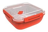 Rotho Memory Microwave Dampfgarer 1.7l mit Siebeinsatz für Mikrowelle, Kunststoff (PP) BPA-frei, rot/transparent, 1.7l (19.5 x 19.5 x 9.1 cm)