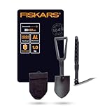 Fiskars Klappspaten für Camper und Bergsteiger, Auch als Schaufel und Hacke einsetzbar, Mit Canvas-Tasche, Länge (ausgeklappt): 59 cm, Gehärteter Borstahl, Schwarz, 1000621