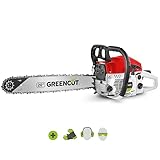 GREENCUT GS620X - Benzin-Kettensäge mit 2-Takt-Motor 62cc 3,8 PS mit 20'' Blatt, Easy-Start, Anti-Vibrationssystem, TRU-SHARP Technologie