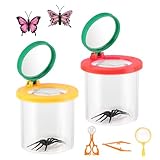 Zikenis 2 Stück Becherlupe Set,Insektenfänger,Becherlupen für Kinder Lupenbecher Insektenfänger,mit Schmetterlingsfangnetz,Pinzette,Kleinkindspielzeug,für Kinder Outdoor Wissenschaft Natur Erkundung