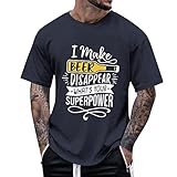 riou Herren Langarm Tops Bluse Streifen Herren Oktoberfest Mode Lässig 3D Digitaldruck T-Shirt Kurzarm Herren Hellgrau (Navy, L)