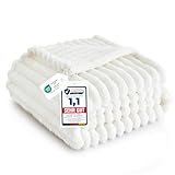 BEDSURE Kuscheldecke - Wolldecke & Fleecedecke, Sofadecke, Weiche Warme Grobe Korddecke für Zimmer Deko, Wohn- & Kuscheldecken, Tagesdecke, Wollweiß, 150 x 200 cm