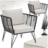 tectake® 2er Set Lounge Sessel, Rattan Sessel, Loungesessel, Gartenmöbel Set, Balkon Möbel, Outdoor Möbel, Lounge Gartenmöbel, Gartenstühle, Balkonmöbel Kleiner Balkon, Wintergarten