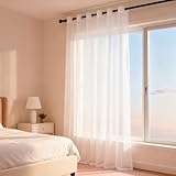 WUXXIANG Ösenvorhang 245 x 155 cm Halbtransparent, Transparent Luftig, Einfache Montage, Weich Und Langlebig, Waschbare Ösenschal Fensterschal für Wohnzimmer Schlafzimmer Esszimmer, Weiß