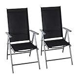 2x Aluminium Hochlehner, hochwertige Textilenbespannung, 8-fach verstellbar, klappbar, Silber/Schwarz - Gartenstuhl Liegestuhl Positionsstuhl Klappstuhl Terrassenmöbel Balkonmöbel Gartenmöbel