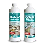 HOTREGA Flechtex 1L & Grünbelagentferner 1L | Stark gegen Flechten, Algen und Grünbelag auf Stein, Holz, Kunststoff | Hochwirksam für Außenflächen
