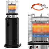 Heizstrahler Terrasse, Heizstrahler Gas, Terrassenstrahler mit Schutzhülle, Gasheizstrahler, heizstrahler mit Piezoelektrische Zündung, Terrassenheizer mit Rädern und Heringen, Schwarz