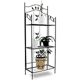 HAFIX® Pflanzenregal Blumenregal Gartenregal 150cm. Metall 3 Ablagen Blumenbank Pflanzentreppe für Garten Balkon Regal 3 Stufen in schwarz. Wetterfest Organizer mit 3 Ablagen.