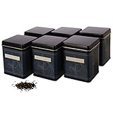 Dosenritter | 6x klassische eckige Teedose, stapelbar, aromadicht aus Metall für je 140g Earl Grey, inkl. 6 florale-Etiketten | 9.8x7.6x7.6 cm (H,B,T) auch ideal als Mehl-, Reis- oder Keksdose