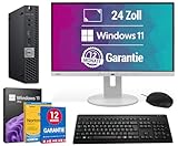 All-in-One Paket - Komplett Mini PC - Intel Core i5 8500T Computer, 8 GB DDR4 RAM, 256 GB SSD Speicher, Windows 11 Pro, 24 Zoll Full HD Monitore, USB Maus & Tastatur, WiFi & Bluetooth