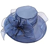 UnoSheng Hut Regen Damen Kopfschmuck Braut Tee Party Hochzeit Hut Mesh Sonnenblende Hut Strand Sonnenschutz Sonnenhut Sonnenhut Kind Bio (Blue, One Size)