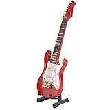 14 Cm Zartes Miniatur-E-Gitarrenmodell aus Holz, Miniatur-E-Gitarrenmodell aus Holz, Dekorative Geschenkserie, Mit Ständer, Zur Präsentation Und Dekoration(Rot)