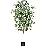 Fopamtri Künstliche Pflanzen Groß 150cm Ficus Benjamina Kunstpflanze mit Naturholzstamm, Zimmerpflanze Kunstbaum im Topf für Zuhause Büro Balkon Dekoration (1 Stück)