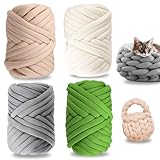 4 Stück Armstricken Wolle, T-Shirt Garn zum Häkeln 4×100g Häkelgarn Baumwolle Häkelwolle Crochet Yarn Dickes für Taschen Decken Tasche DIY-Kunsthandwerk