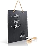 Amazy Schiefertafel (30,5 cm x 20 cm) zum Aufhängen mit Juteband inkl. Kreidestift zum Beschriften – Das wetterbeständige Memoboard – Für stilvolle Notizen und dekorative Botschaften Plus Ersatzband