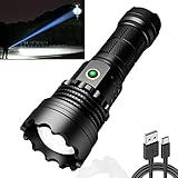 【3km Extremweitschuss】LED Taktische Taschenlampe Extrem Hell 500000 Lumen, starke, batteriebetrieben, USB aufladbar, IPX67 Wasserdicht,5 Lichtmodi für Camping Wandern Notfälle(1 * 26650 Akku)