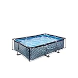 EXIT Toys Stone Pool - 220x150x65cm - Rechteckiger, Kompakter Rahmenpool mit Kartuschenfilterpumpe - Leicht Zugänglich - Für Kleinkinder Geeignet - Starker Rahmen - Einzigartiges Design - Grau