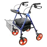 SAyfur Gehhilfe für ältere Menschen, Rollator mit Vier Rädern, gepolsterter Sitz und Rückenlehne, feststellbare Bremsen, Trolley unter dem Sitzkorb, Leichter, Faltbarer Aluminiumrahmen Full of Stars
