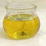 Gel Kerze im Glas lange Brenndauer Gelb Duftkerze Mimosen nachfüllbar Gartenlicht Tischkerze Höhe ca. 7 cm, Durchmesser ca. 8,5 cm mit blauem Duft Gel, Oberstdorfer Glashütte