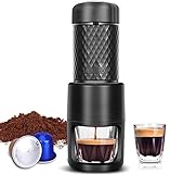 STARESSO CLASSIC Tragbare Espressomaschine, 2-in-1 Reise-Kaffeemaschine, Kompatibel mit Kapseln und Gemahlenem Kaffee, Manuelle Espressomaschine, Handpresse-Kaffeemaschine für, Reisen, Küche, Camping