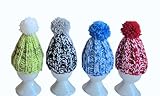 4 er Set Eierwärmer mit Puschel Pompom handgestrickt Pudelmütze viele Farben bunt reine Handarbeit Handmade gestrickt Geschenk Idee