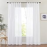 PONY DANCE Vorhänge Weiss Transparent Dekoration Voile Gardinen mit Schlaufen 2er Set Wohnzimmer Leinenoptik Schlaufenvorhang H 220 x B 140 cm