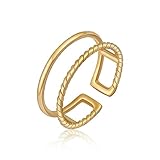 GD GOOD.designs Ring Gold für Damen verstellbar Edelstahl - Wasserfest - Doppelring offen | Frauen Goldring inkl. Geschenkbox