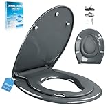 Toilettendeckel mit Kindersit,Antibakteriell & UV-beständig | Klodeckel mit Kindereinsatz,kl.WC Sitz einfache Montage, bis 250 kg,mit Quick Release Funktion (Oval Familiensitz Grau)