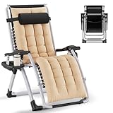 Huracan Sonnenliege Liegestuhl Klappbar & Wetterfest, Extra Breit Gartenstuhl Belastbar 200kg, Ergonomisches Relaxliege Verstellbare Rückenlehne, Gartenliege mit Nackenkissen & Getränkehalter, Beige