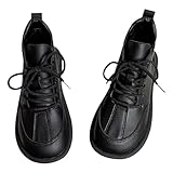 FGUUTYM Damen PU-Leder Stiefeletten Retro Stiefel Ankle Boots Kurzstiefel Mit Schnürung Niederung Stiefel Halbstiefel Halbhohe Damenstiefel Übergangsstiefel Schlupfstiefel Sommerstiefel