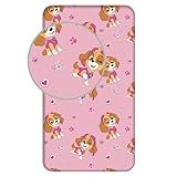 Paw Patrol Mädchen Spannbettlaken 90x200 cm | Rosa Bettwäsche mit Skye | weiches Baumwoll-Spannbetttuch für Kinder | rutschfestes Spannbetttuch für bequemen Schlaf | Paw Patrol Bettwäsche für Mädchen