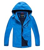 YOUNGSOUL Kinder Softshelljacke Gefütterte Regenjacke Jungen Mädchen Übergangsjacke Wasserdichte Outdoorjacke mit Abnehmbarer Kapuze Blue DE: 146-152 (Herstellergröße 150)