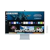 Samsung M8 Smart Monitor S32BM80BUU, 32 Zoll, VA-Panel, Bildschirm mit Lautsprechern, 4K UHD-Auflösung, Bildwiederholrate 60 Hz, 3-seitig fast rahmenloses Design, inkl. Fernbedienung und Webcam, Blau