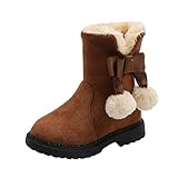 Winter-Fleece-Stiefel für Kinder, Mädchen, Bommel, warme Schuhe, rutschfester seitlicher Reißverschluss, Schneestiefel, Kleinkinder, Baby, Outdoor, Walking, Stiefelette, braun, 27 EU